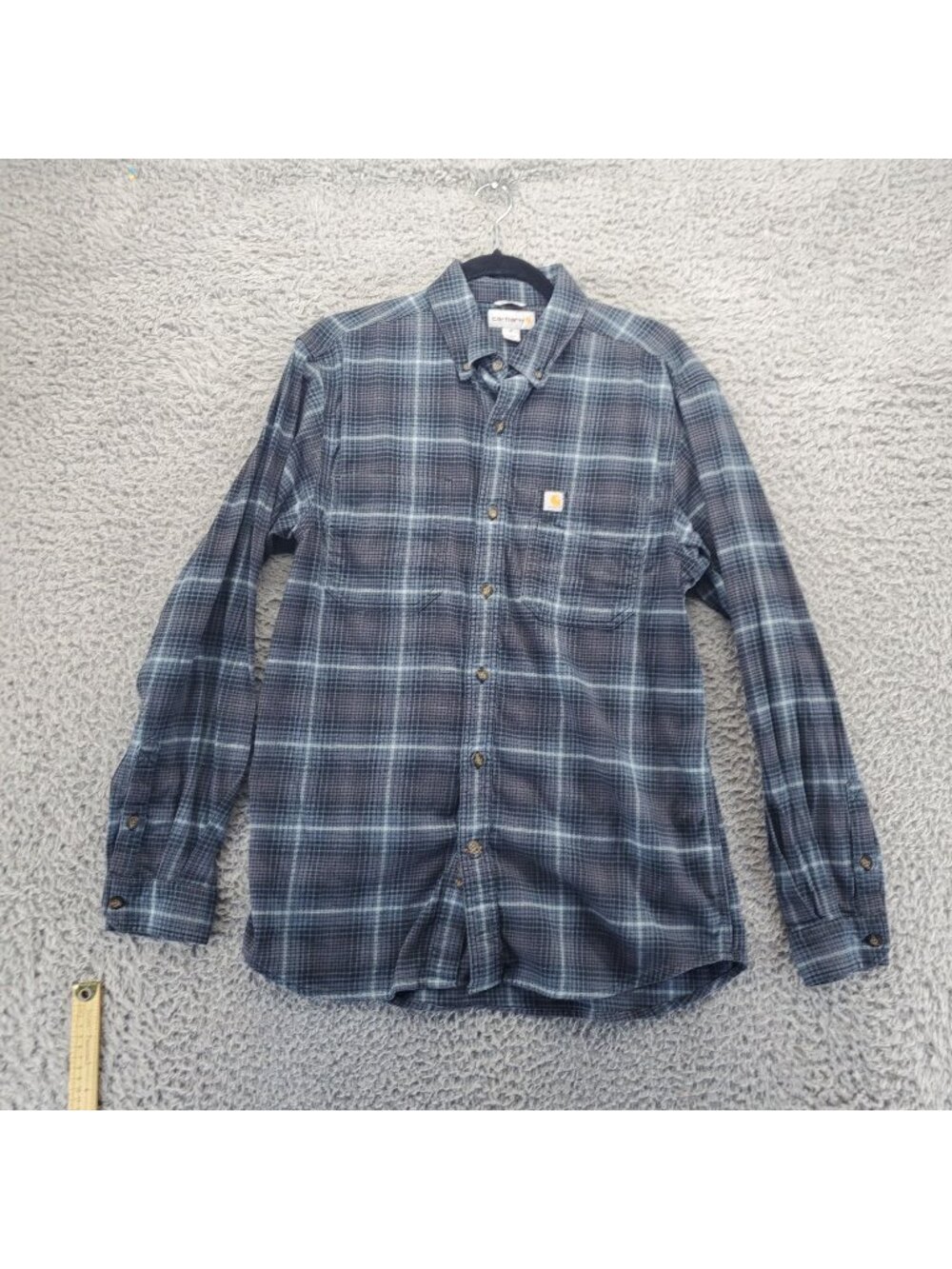 Carhartt Shirt Mens Medium Blue Plaid Relaxed Fit Button-Up Long Sleeve
